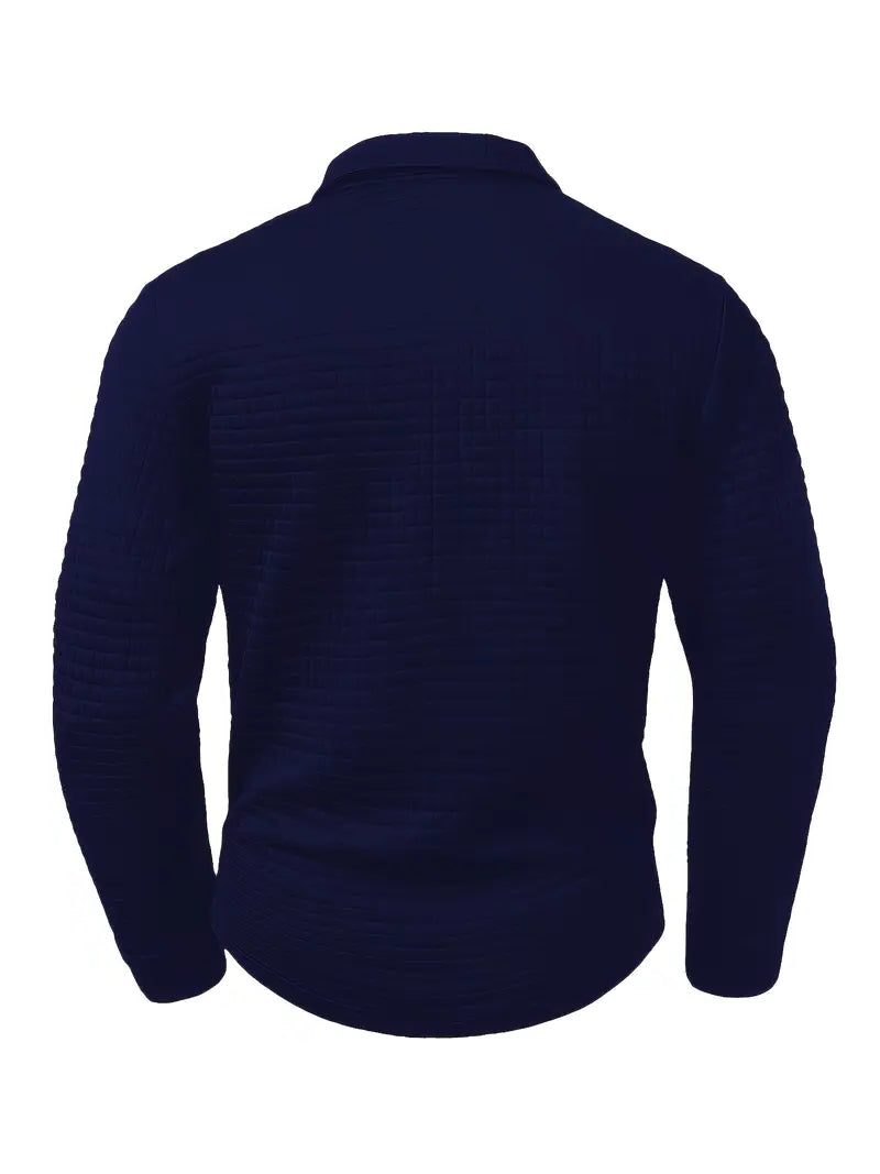 Waffle Textured Long Sleeve Polo Collar Knit Sweater with Zip Pocket for Men - View 2