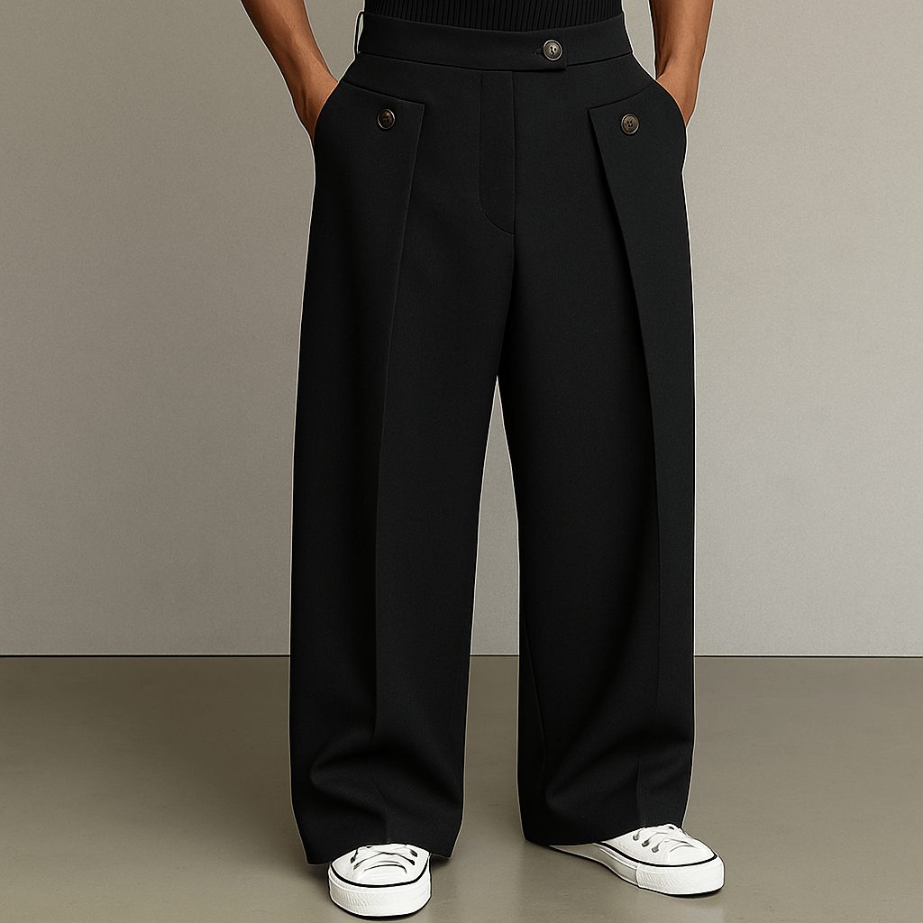 Wide Leg Chino Pants for Men - Black