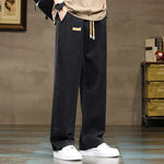 Wide-Leg Drawstring Jeans for Men - Black