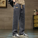 Wide-Leg Drawstring Jeans for Men - Gray