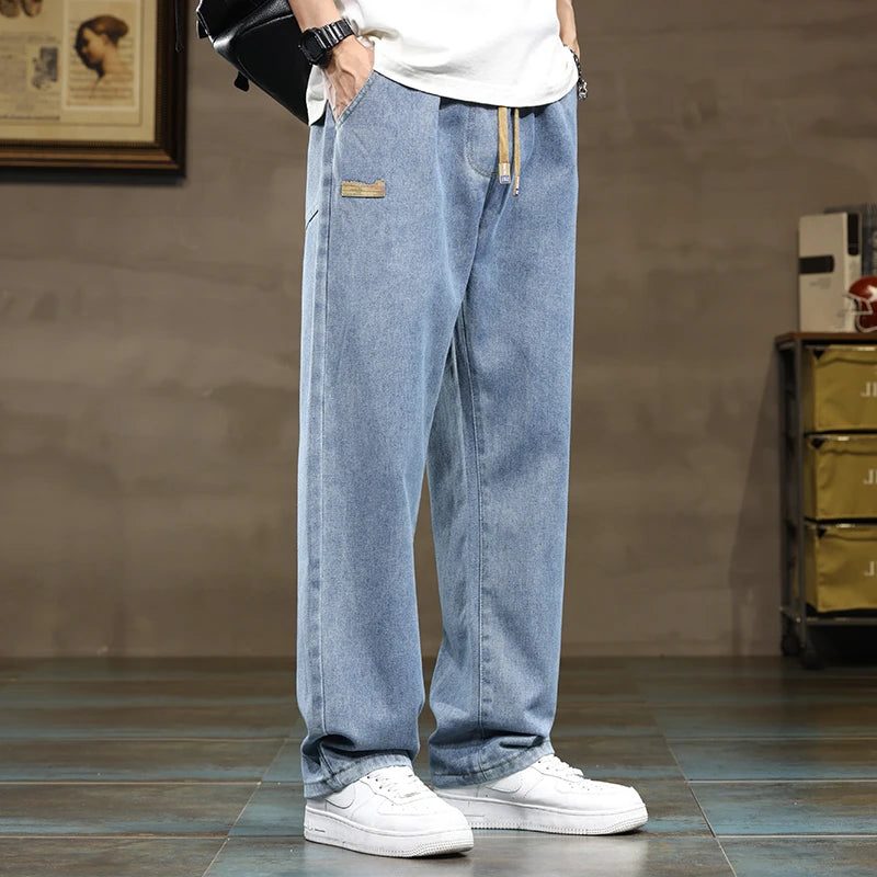 Wide-Leg Drawstring Jeans for Men - Retro Blue