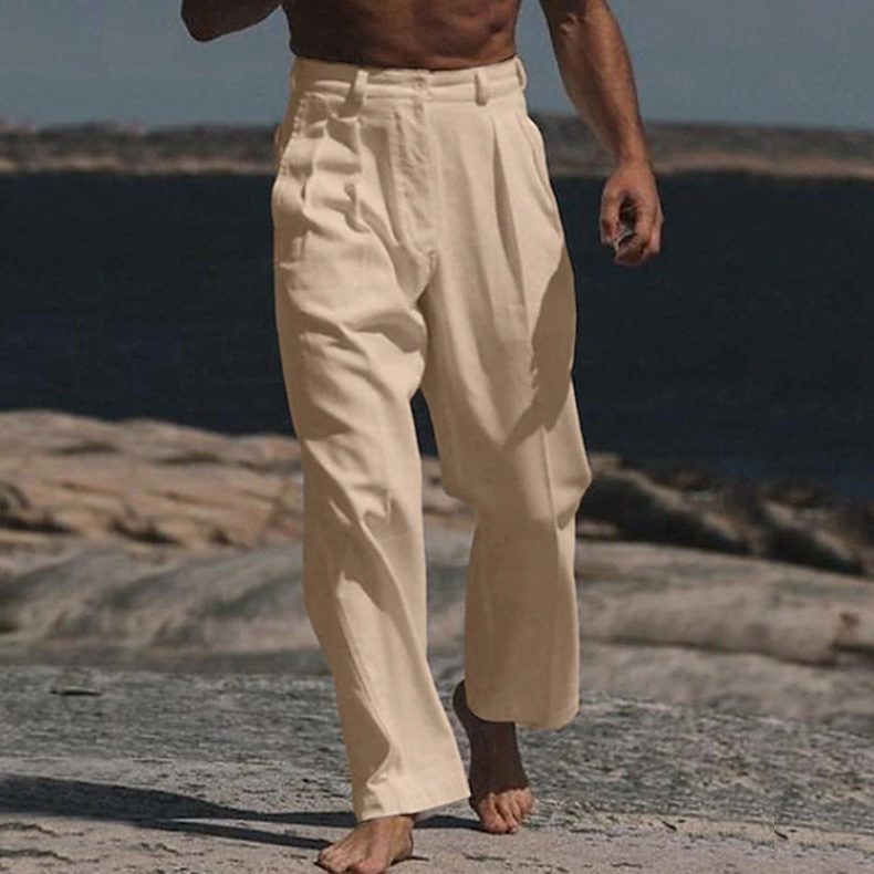 Wide Leg Linen Trousers for Men