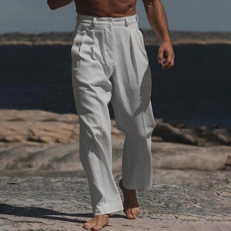 Wide Leg Linen Trousers for Men - View 3