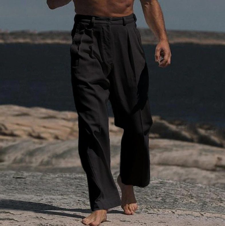 Wide Leg Linen Trousers for Men - View 4