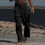 Wide Leg Linen Trousers for Men - Black