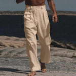 Wide Leg Linen Trousers for Men - Khaki