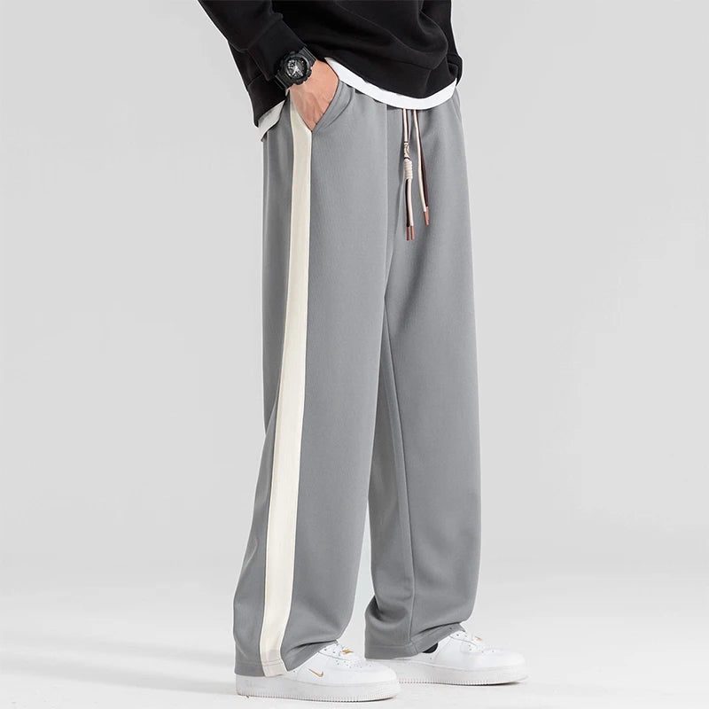Wide-Leg Sweatpants with Side Stripe for Men - Gray