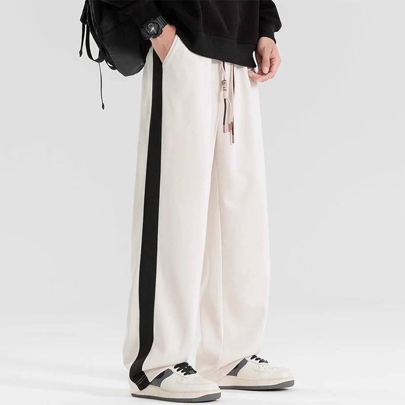 Wide-Leg Sweatpants with Side Stripe for Men - Cream