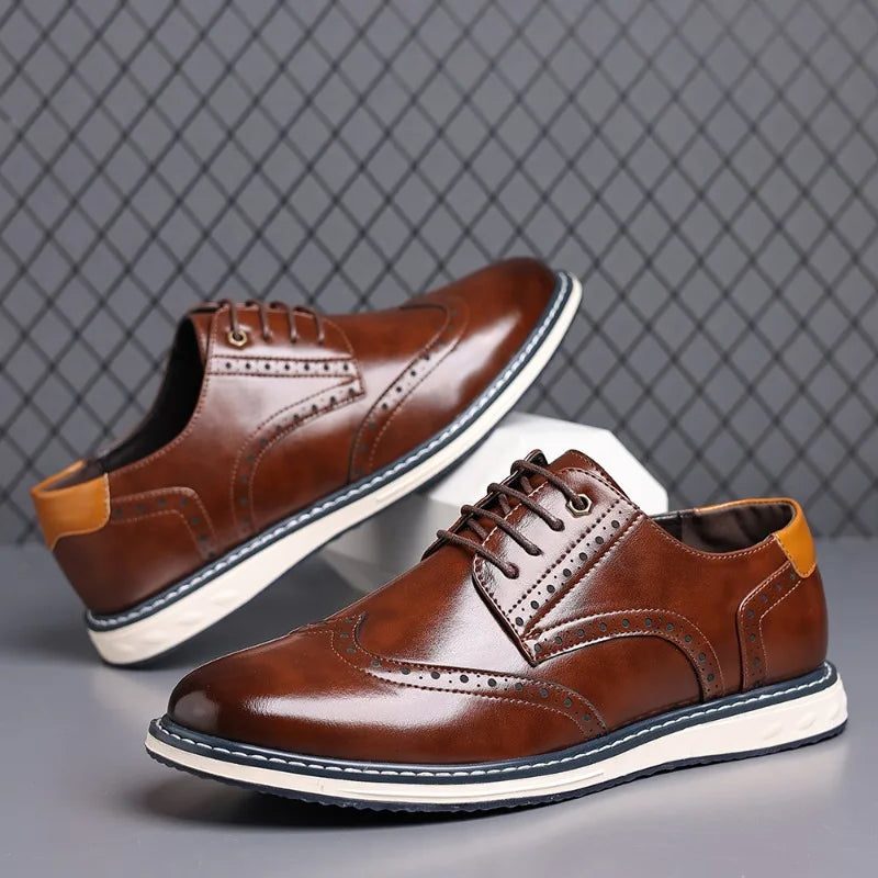Wingtip Brogue Derby Sneakers Lace-Up Leather Shoes for Men