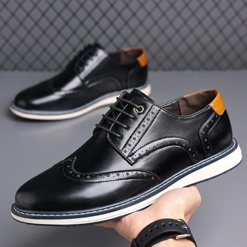 Wingtip Brogue Derby Sneakers Lace-Up Leather Shoes for Men - Charcoal