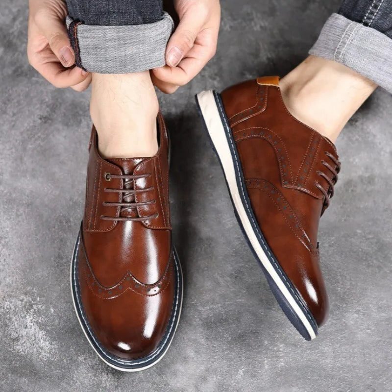 Wingtip Brogue Derby Sneakers Lace-Up Leather Shoes for Men - View 2