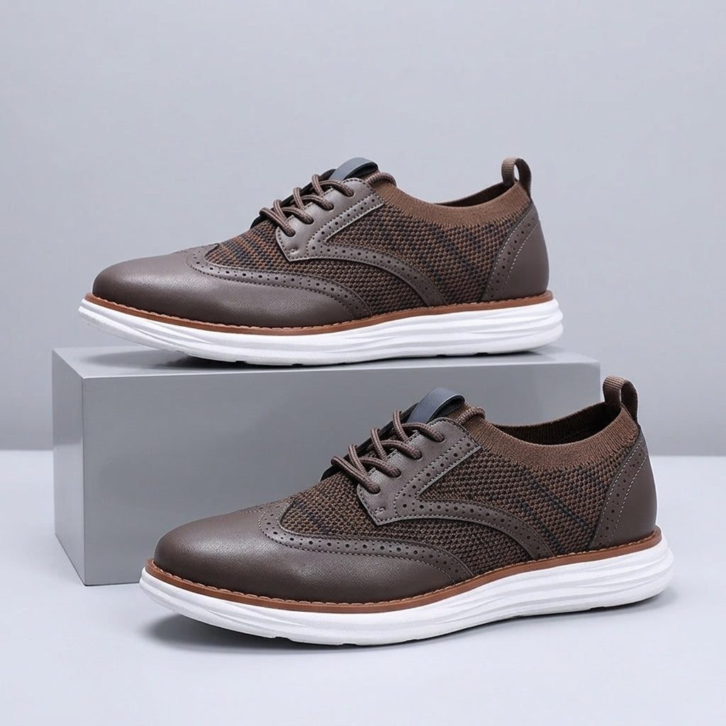 Wingtip Brogue Knit Lace-Up Shoes for Men - Espresso Brown