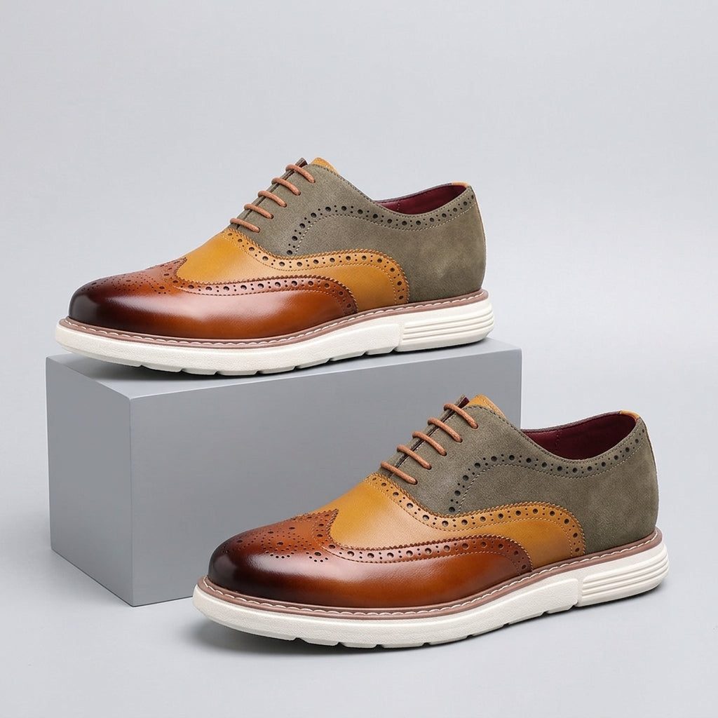 Wingtip Brogue Leather Oxford Shoes with Chunky Sole for Men