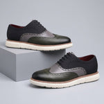 Wingtip Brogue Leather Oxford Shoes with Chunky Sole for Men - Indigo Blue