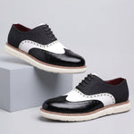 Wingtip Brogue Leather Oxford Shoes with Chunky Sole for Men - Black & White