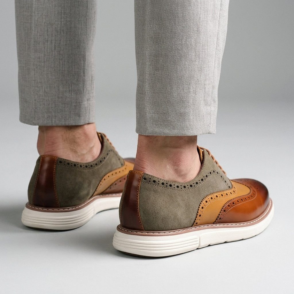 Wingtip Brogue Leather Oxford Shoes with Chunky Sole for Men - View 4