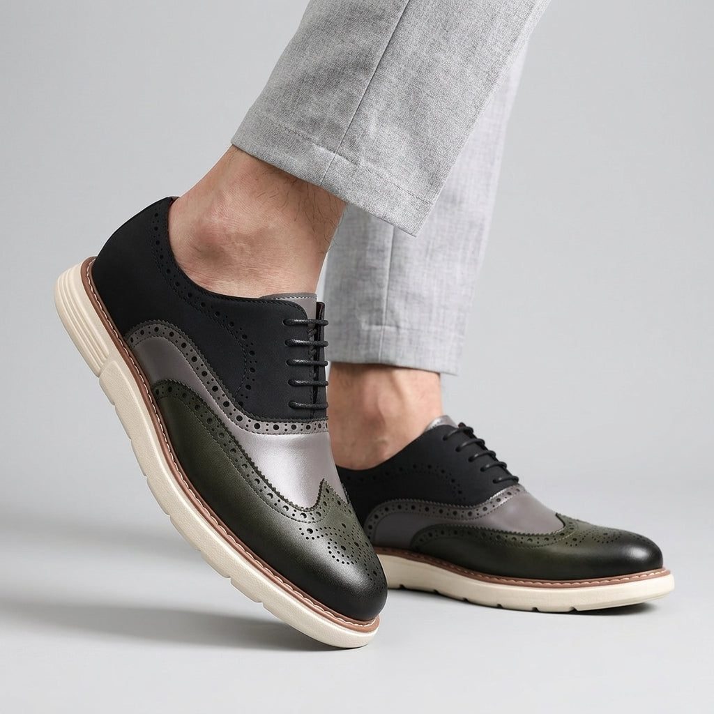Wingtip Brogue Leather Oxford Shoes with Chunky Sole for Men - View 6