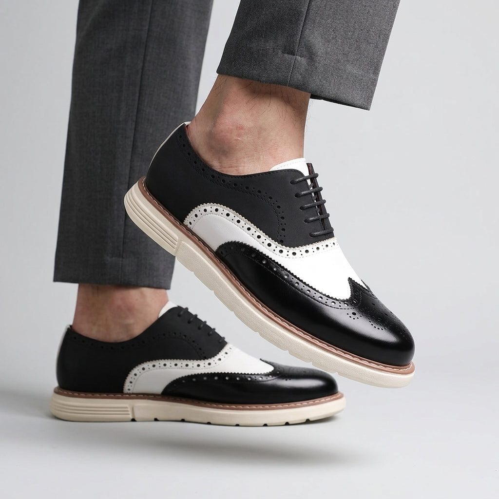 Wingtip Brogue Leather Oxford Shoes with Chunky Sole for Men - View 8