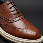 Wingtip Brogue Leather Shoes with Lace-Up Closure for Men - View 3