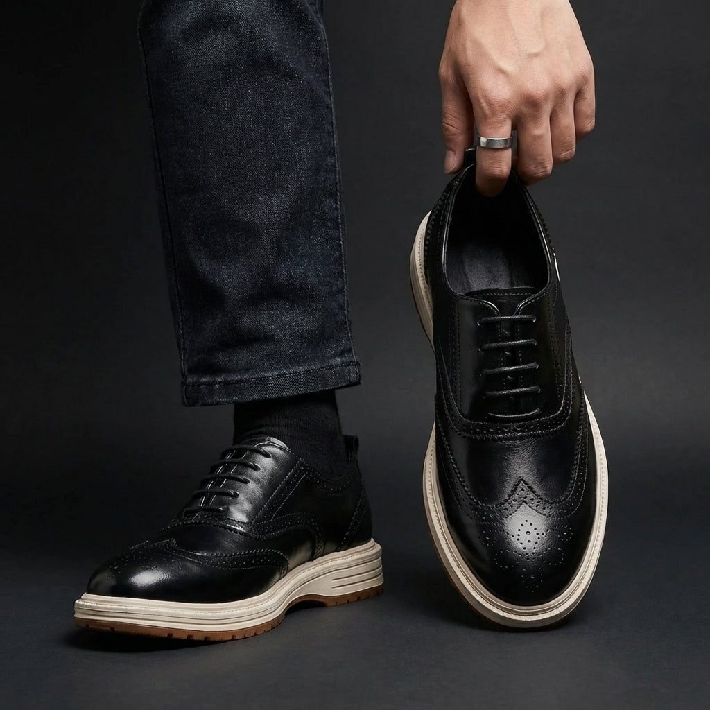 Wingtip Brogue Leather Shoes with Lace-Up Closure for Men - View 5