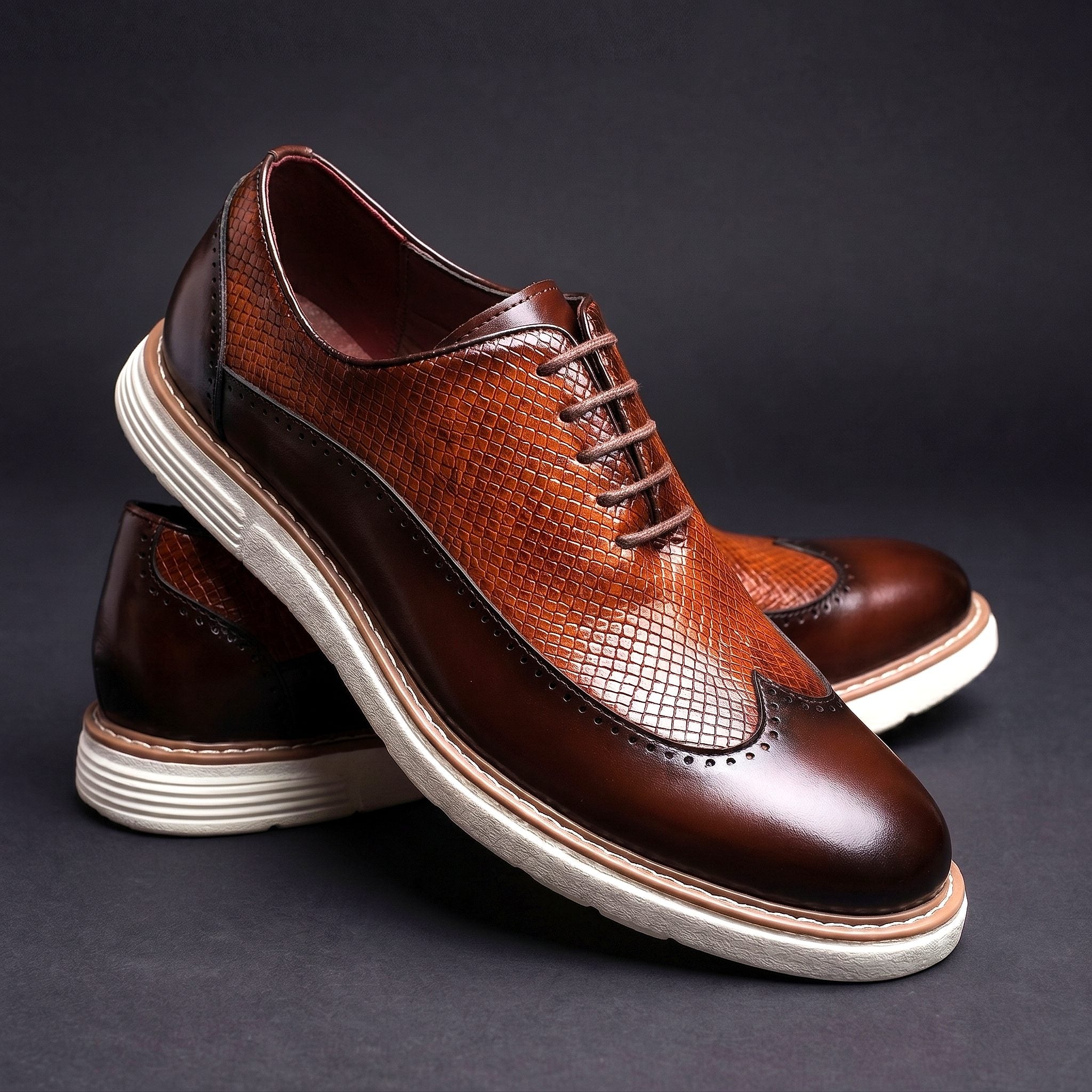 Wingtip Brogue Textured Leather Oxford Shoes for Men