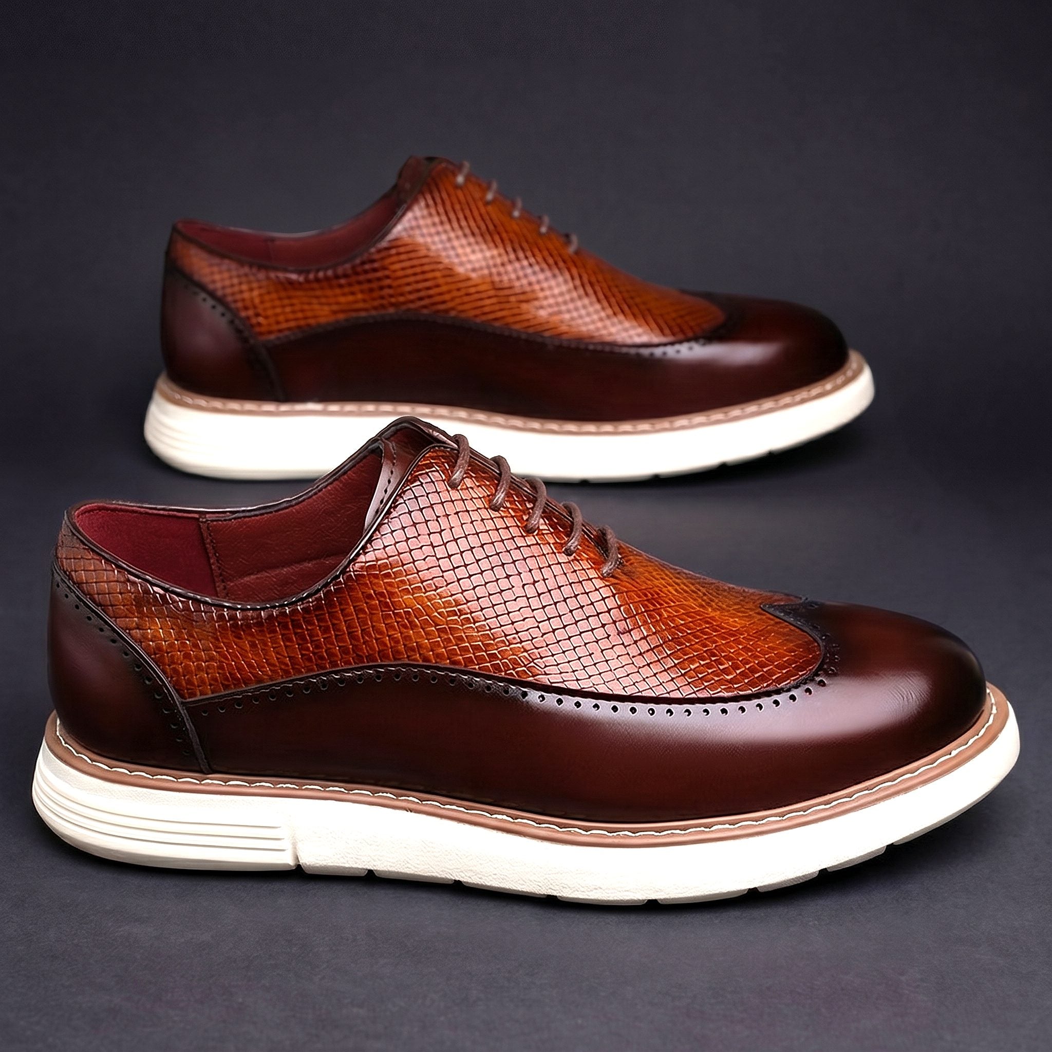 Wingtip Brogue Textured Leather Oxford Shoes for Men - View 2