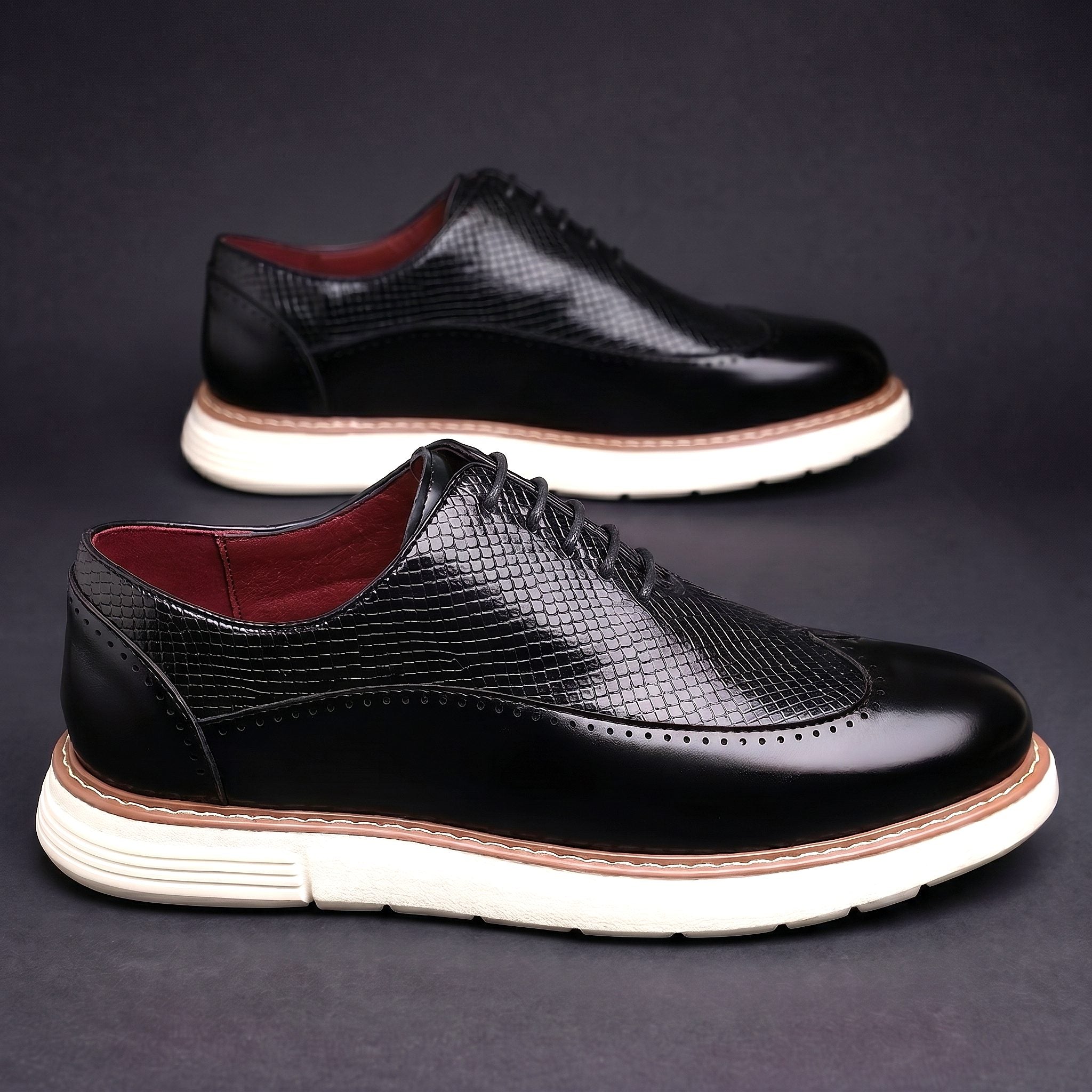 Wingtip Brogue Textured Leather Oxford Shoes for Men - View 7