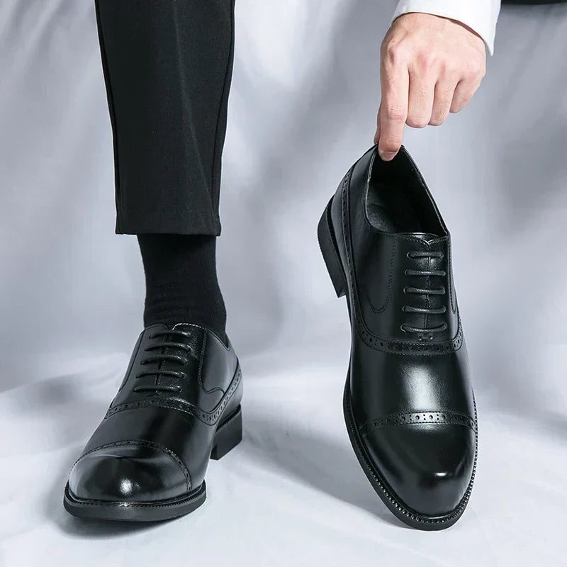 Wingtip Lace-Up Derby Shoes for Men - Black