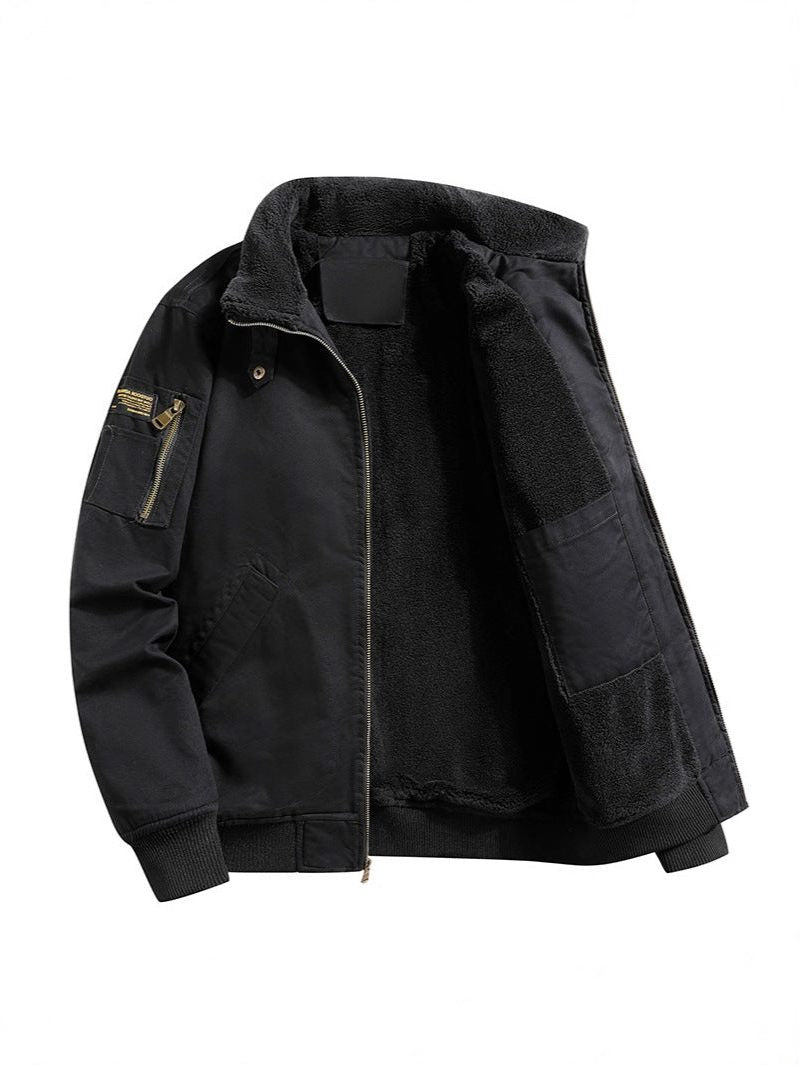 Winter Bomber Jacket with Fleece Collar and Ribbed Cuffs for Men - View 2