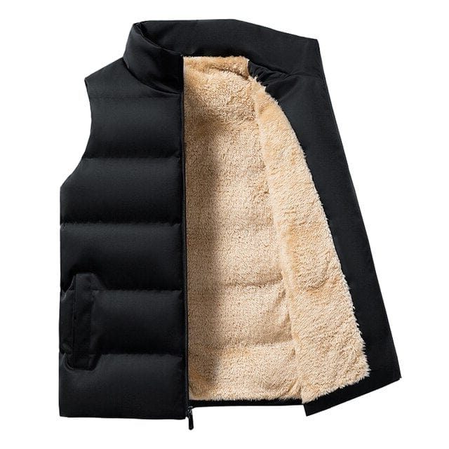 Winter Fleece Lined Puffer Vest with Stand Collar for Men - Black