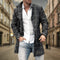 Wool Blend Long Coat for Men - Light Gray Plaid