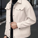 Wool Button-Up Jacket with Welt Pockets for Men - View 8
