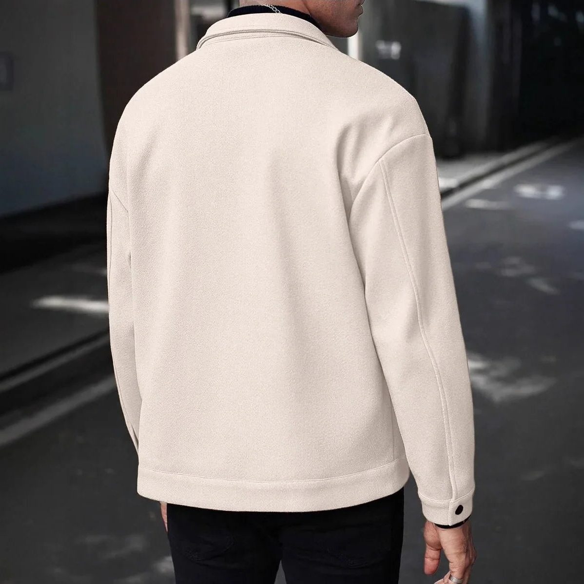 Wool Button-Up Jacket with Welt Pockets for Men - View 9