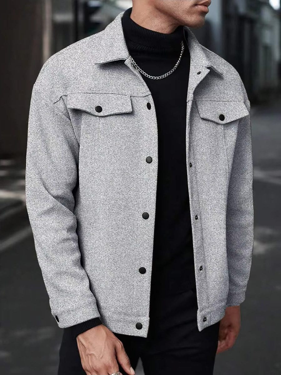 Wool Button-Up Jacket with Welt Pockets for Men - View 12
