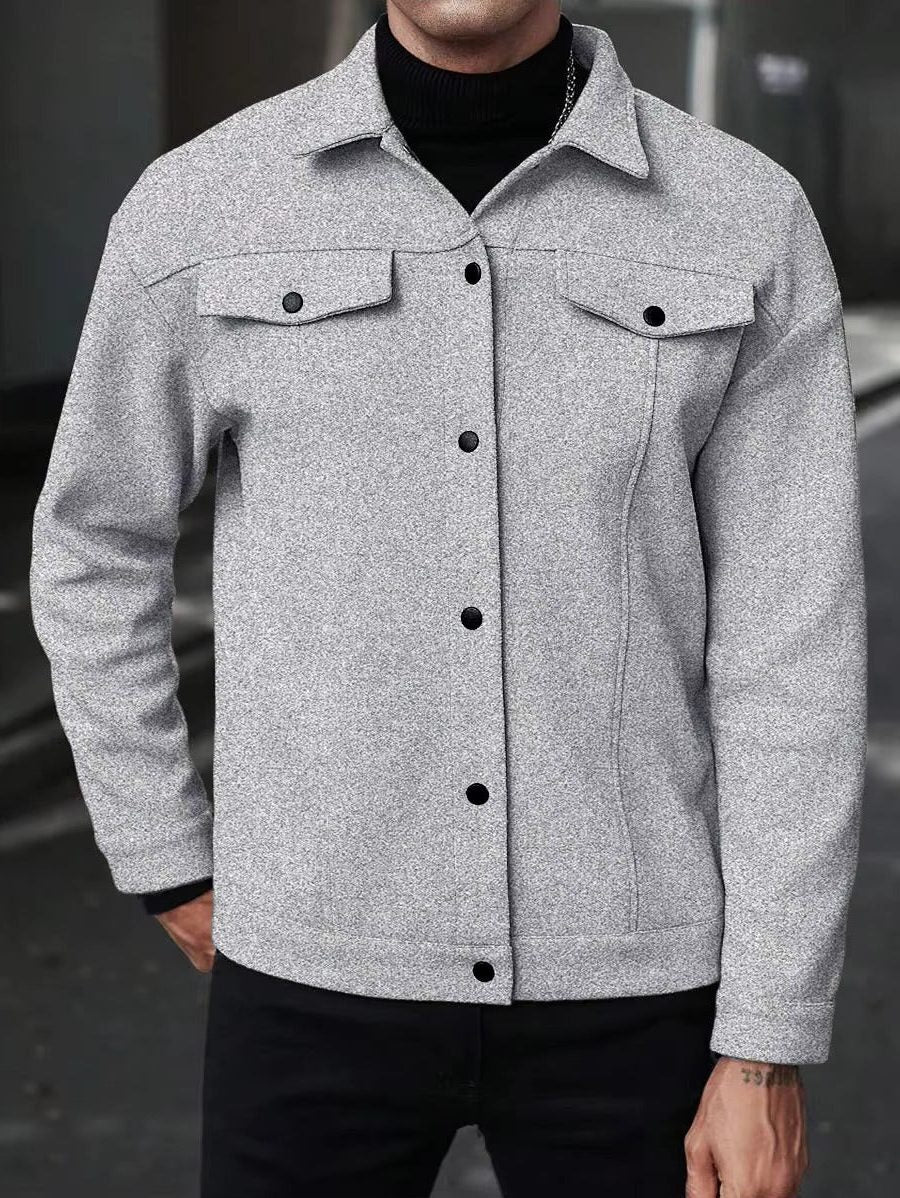 Wool Button-Up Jacket with Welt Pockets for Men - View 13