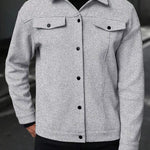 Wool Button-Up Jacket with Welt Pockets for Men - View 13