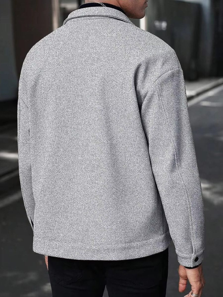 Wool Button-Up Jacket with Welt Pockets for Men - View 14