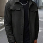 Wool Button-Up Jacket with Welt Pockets for Men - View 17
