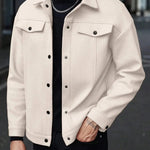 Wool Button-Up Jacket with Welt Pockets for Men - White