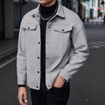 Wool Button-Up Jacket with Welt Pockets for Men - Gray
