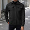 Wool Button-Up Jacket with Welt Pockets for Men - Black