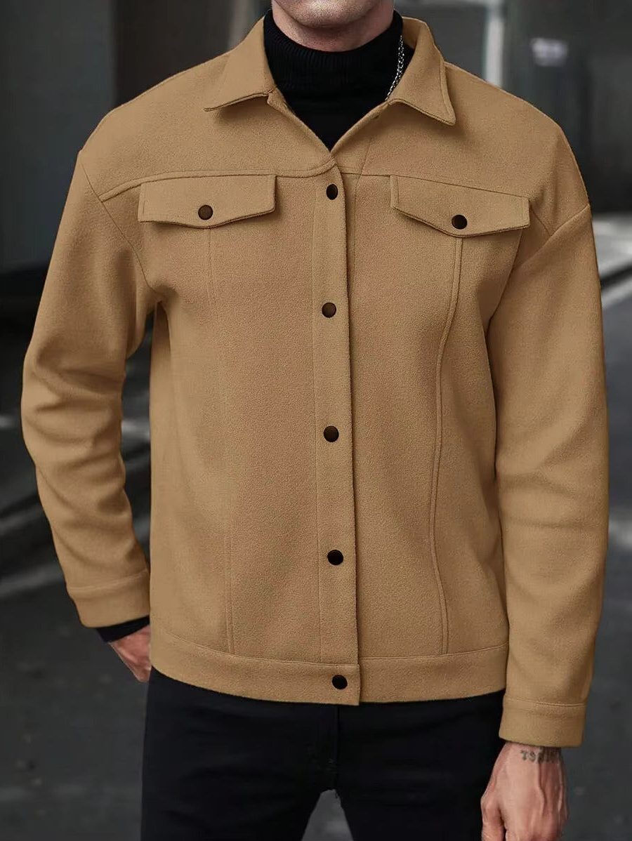 Wool Button-Up Jacket with Welt Pockets for Men - View 3
