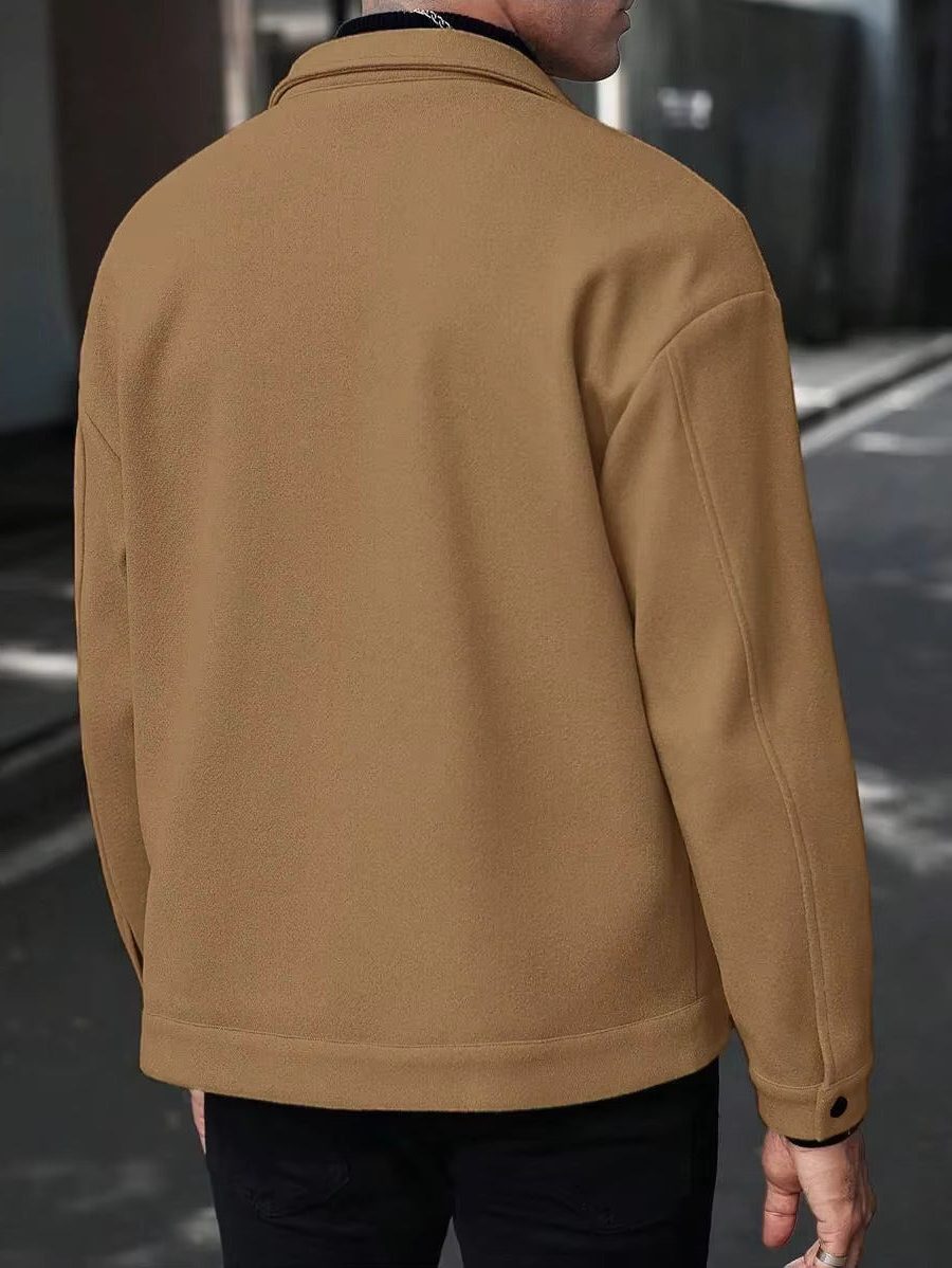 Wool Button-Up Jacket with Welt Pockets for Men - View 4