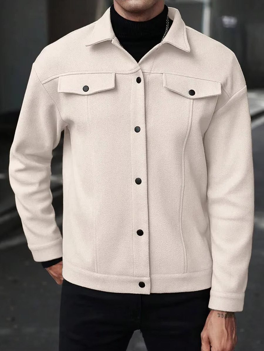 Wool Button-Up Jacket with Welt Pockets for Men - View 7