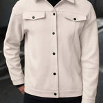 Wool Button-Up Jacket with Welt Pockets for Men - View 7