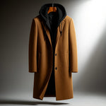 Wool Overcoat with Hood and Full-Zip for Men - Brown