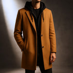 Wool Overcoat with Hood and Full-Zip for Men