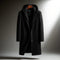 Wool Overcoat with Hood and Full-Zip for Men - Black