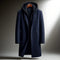 Wool Overcoat with Hood and Full-Zip for Men - Navy