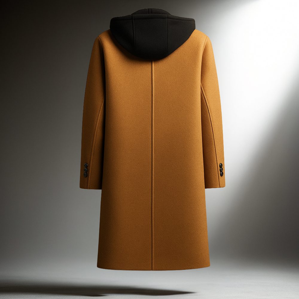 Wool Overcoat with Hood and Full-Zip for Men - View 3